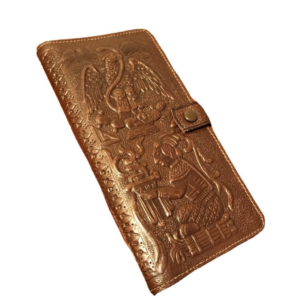 Tooled Leather Wallet Vintage Western Brown Lightweight With Snap Closure